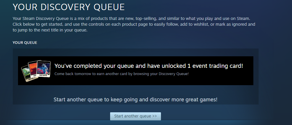 Steam Summer Sale discovery queue