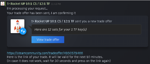 Trading with level up bots on Steam