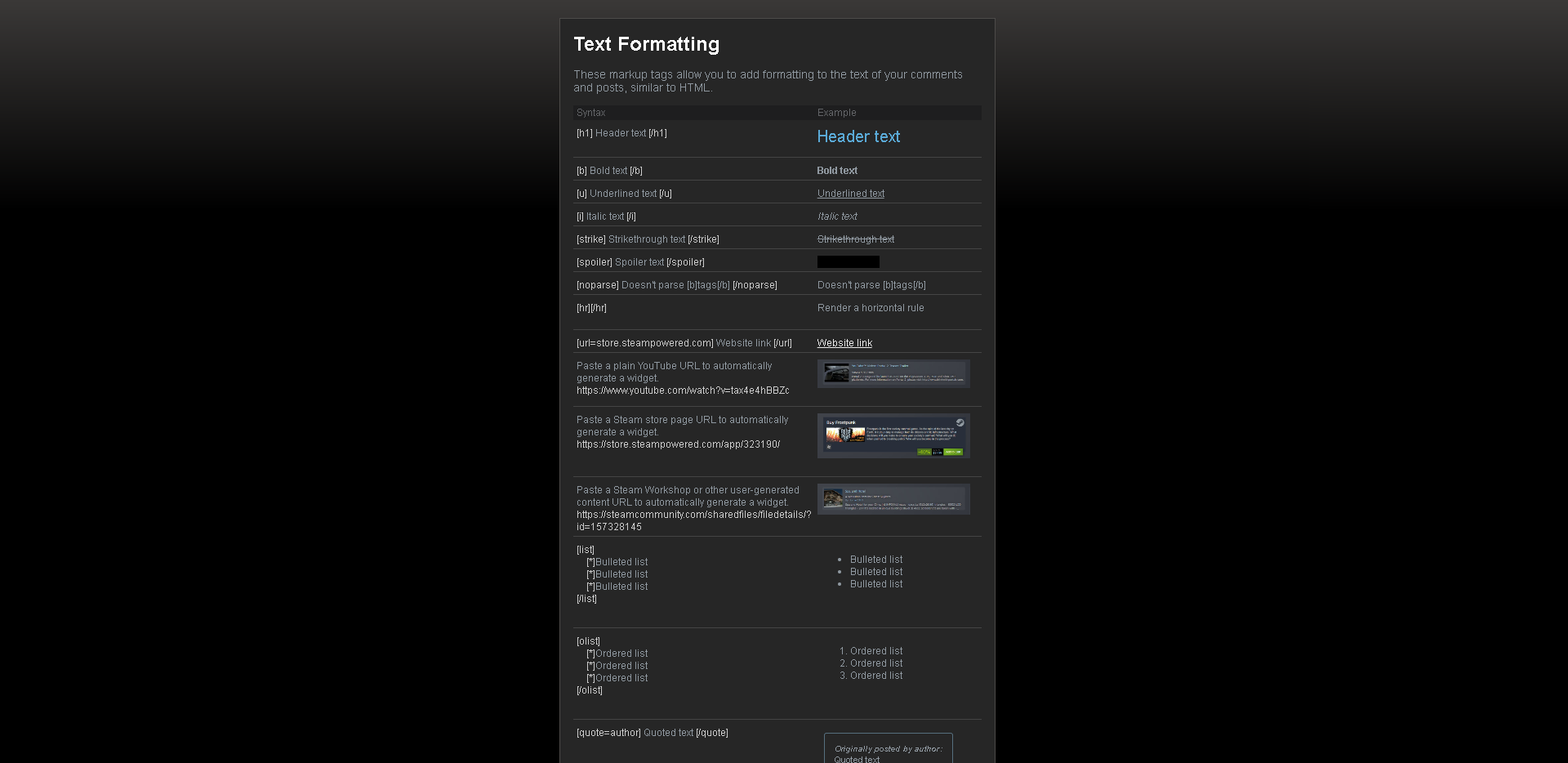 Customizing your Steam Profile Formatting and adding links to your