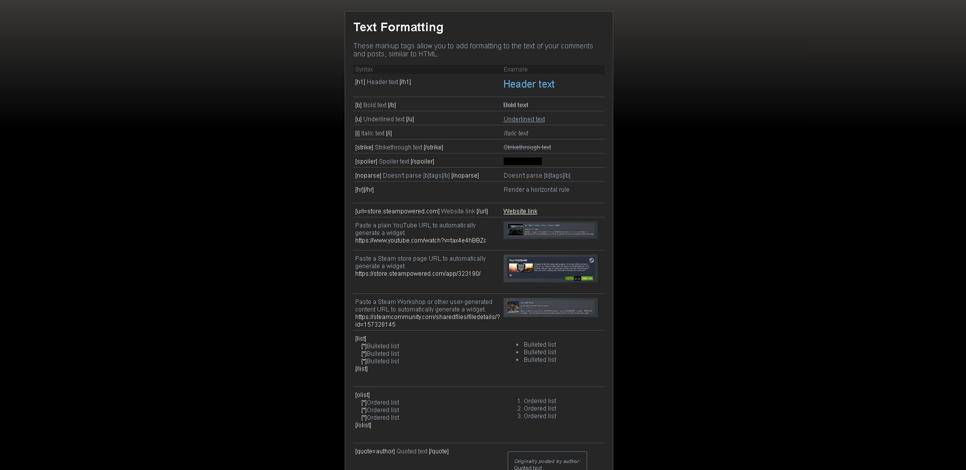 Customizing your Steam Profile - Formatting and adding links to