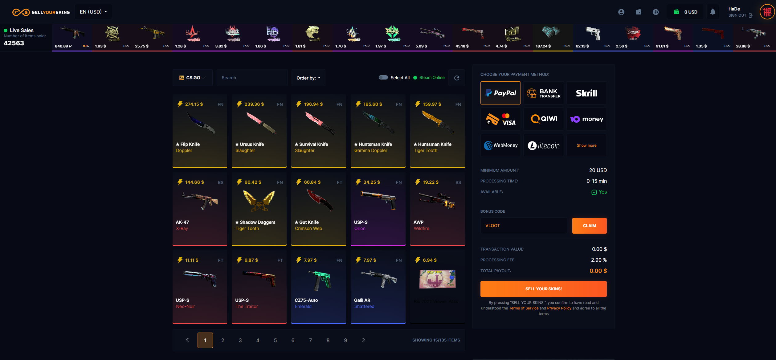 Sell your CSGO items for real money within minutes in 2023